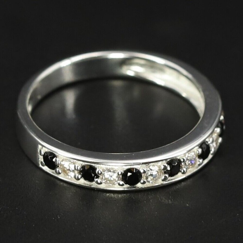 NEW Sterling Silver DESIGNER Black & White CZ Cluster Band Ring
